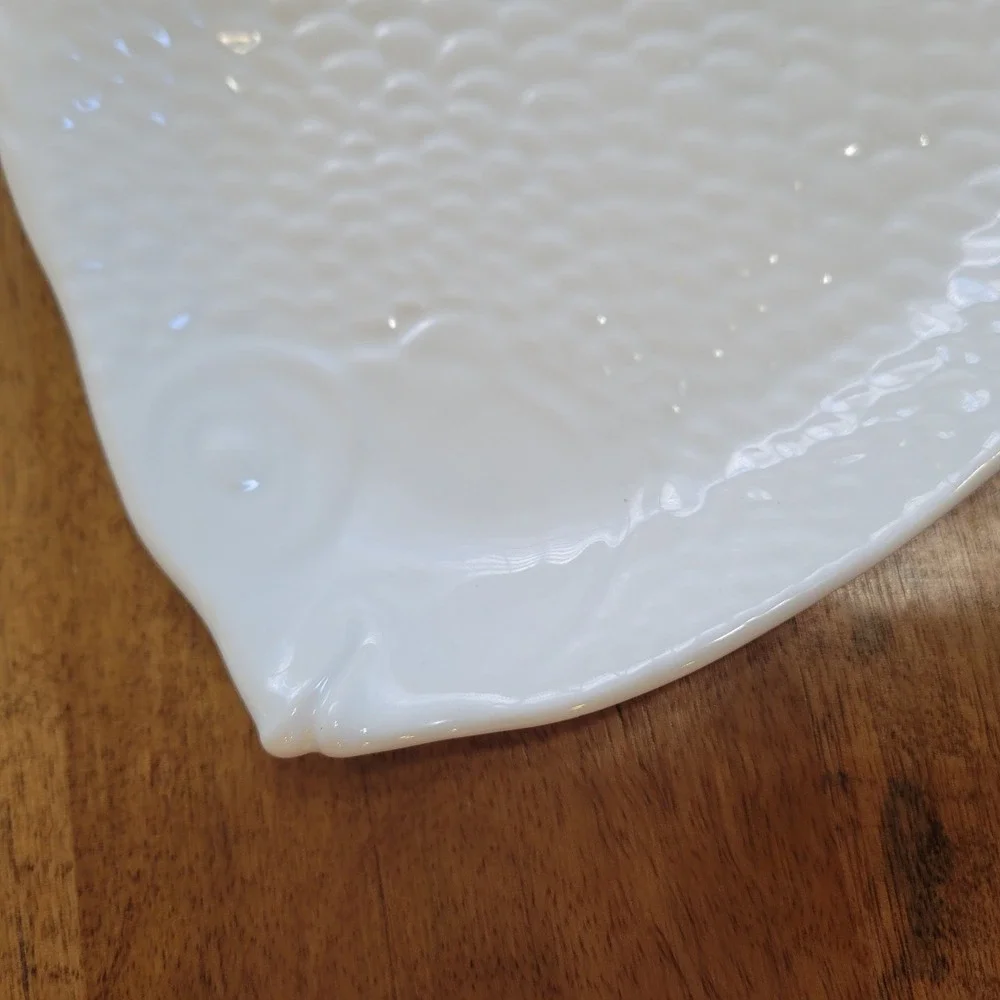 Set of 2 Pottery Barn Seashore Fish Plates  White Ceramic Textured